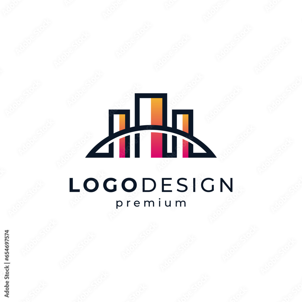 simple and modern building and bridge for real estate, construction or architecture logo design