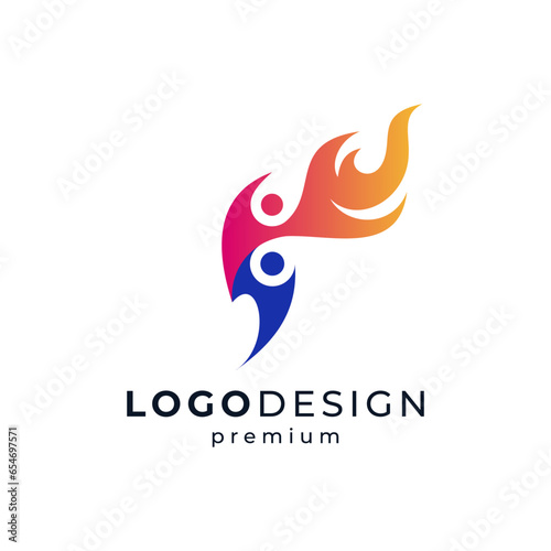 abstract peoples with fire and water for fire fighter logo design