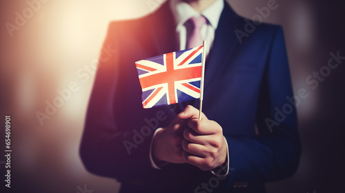 closeup of hands holding flag of United Kingdom 