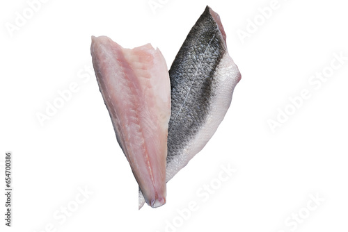 Fresh raw sea bass fillet isolated on a white background