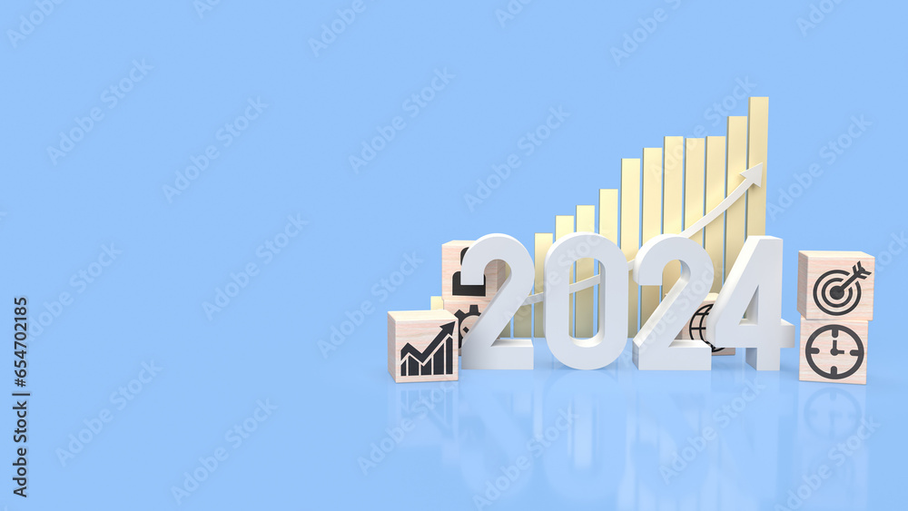 Fototapeta premium The 2024 Number and icon Business on wood cube 3d rendering