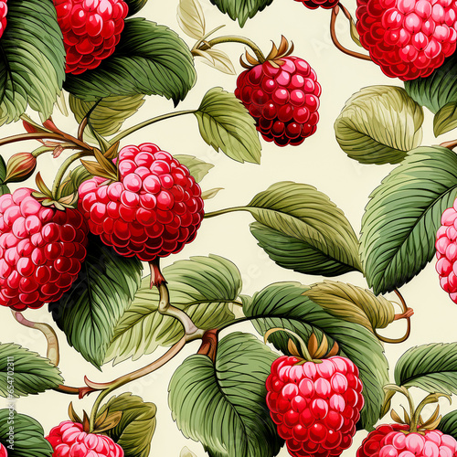 Seamless pattern, Vintage Raspberry  , watercolor design,  AI generated