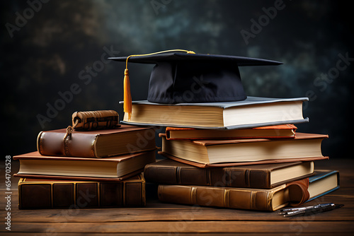book and graduation cap. the concept of teaching and acquiring knowledge in courses, studies. advanced training, graduation, completion of training.