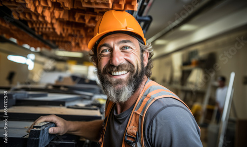 portrait of Ceiling Tile Installer, who Apply or mount acoustical tiles or blocks, strips, or sheets of shock-absorbing materials to ceilings and walls of buildings to reduce or reflect sound
