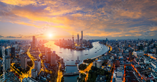 Aerial view of Shanghai city skyline in early morning