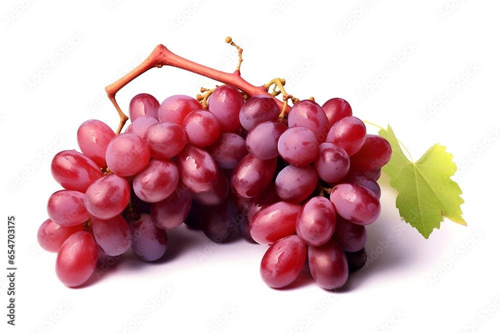 Fototapeta premium Red grape with leaf isolated on white background