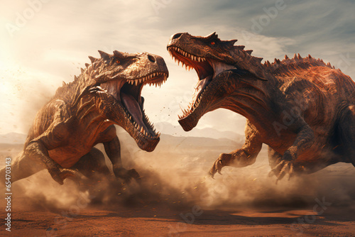 Dinosaurs fighting each other photo