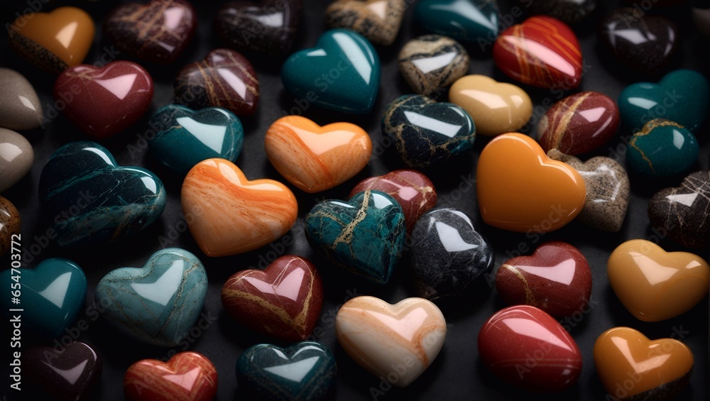 Marble pebble stones in shape of heart. AI generated illustration