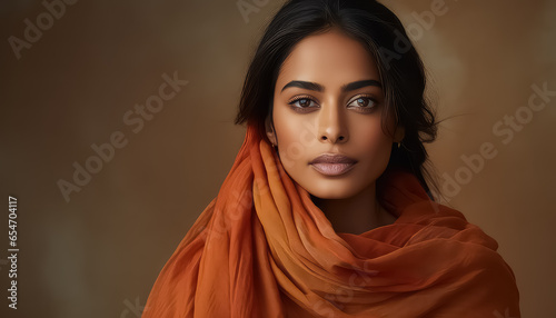 Portrait of a young Indian woman on a brown background