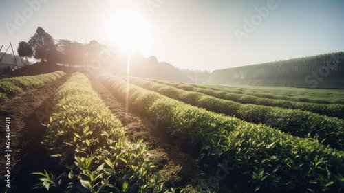 eco-friendly tea farm field landscape for organic agriculture generative ai