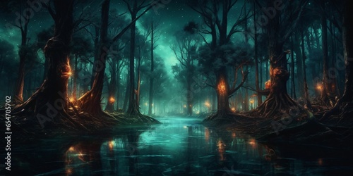 Night and Gloomy Fantasy Forest Scene © Resdika