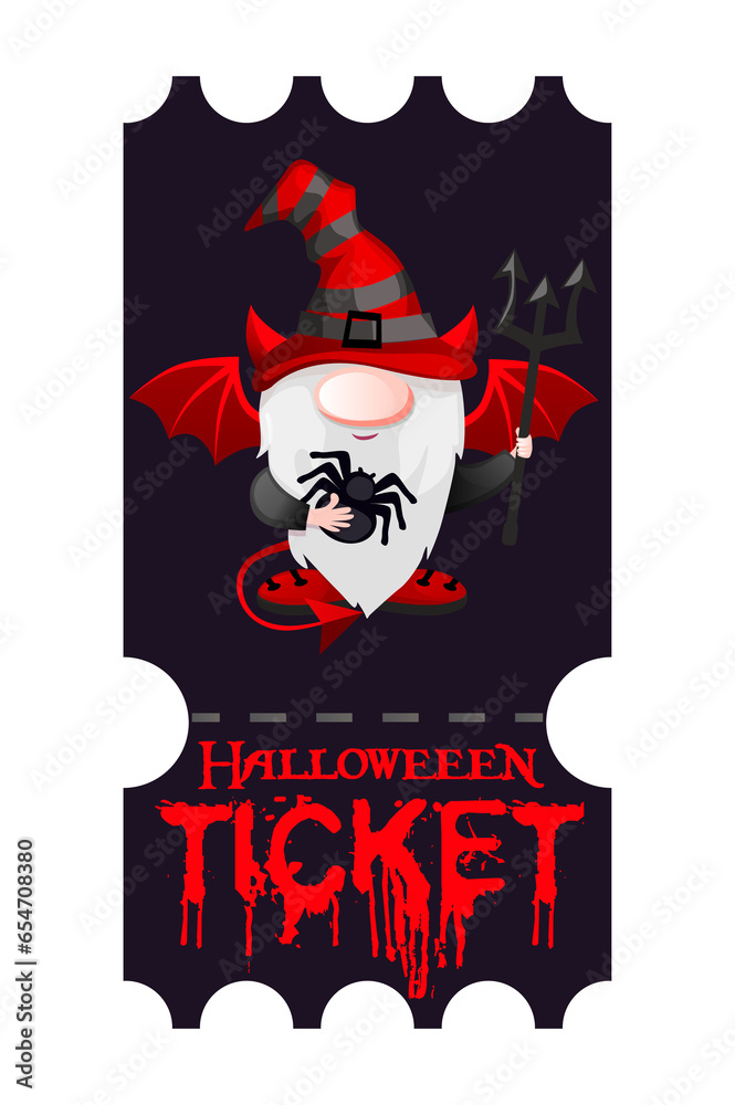 Halloween ticket with devil gnome. 