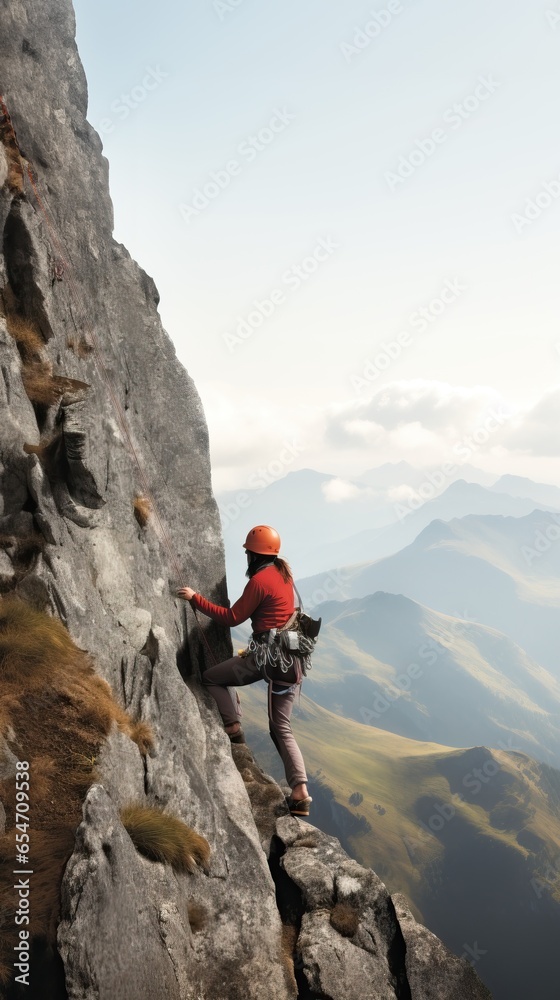  Female Climber on the Rock Face