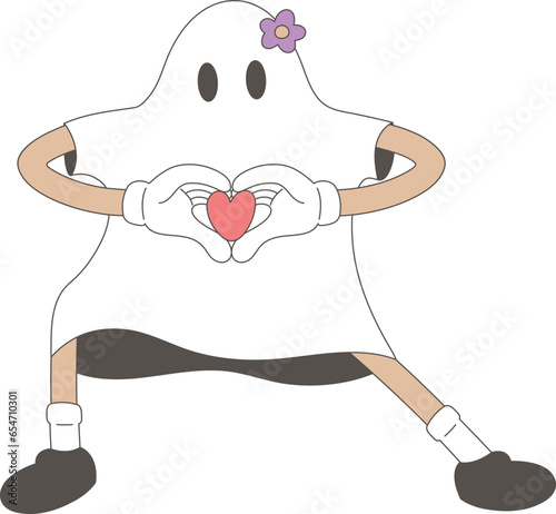 Cartoon Retro Groovy Ghost Halloween Love Beam