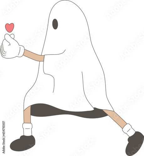 Cartoon Retro Groovy Ghost Halloween Love Mini Heart