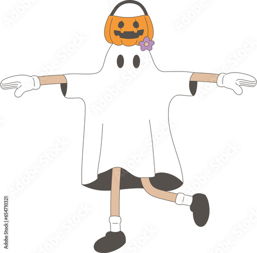 Cartoon Retro Groovy Ghost Halloween Pumpkin love