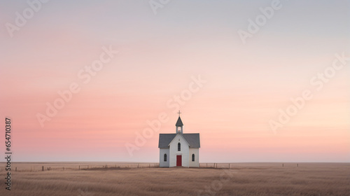 Ellis County KS USA A Lone Church at Dusk in the Wind