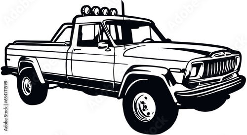 Classic Truck 90s, Muscle car, Classic car, Stencil, Silhouette, Vector Clip Art - Truck 4x4 Off Road - Off-road car for tshirt and emblem