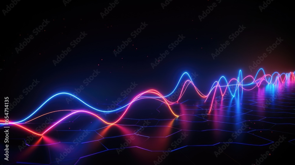 Glowing neon light waves background. Modern abstract wavy futuristic illustration. Colorful Wave element with neon led illumination design. Black Friday sale, cyber Monday concept.