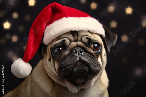 pug with a santa hat realistic 8k UHD, generative ai © PetPawPix