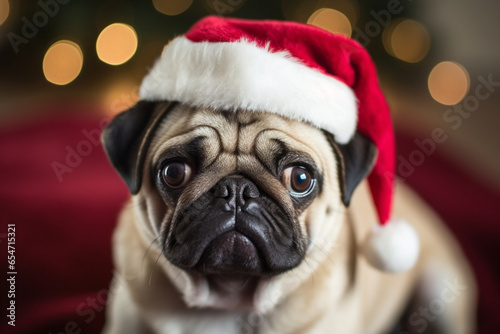 cute dog in a santa hat, generative ai © PetPawPix