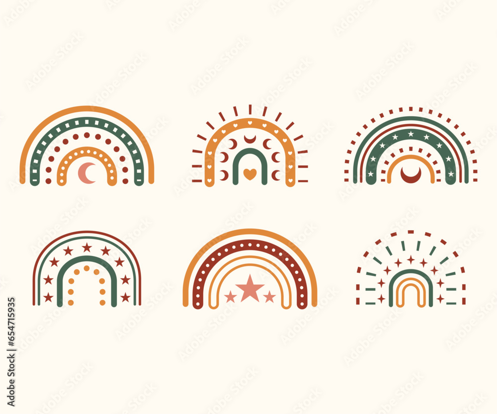Rainbow Bohemian Pastel Design Vector Template Icon Design For Childern, Party, Nursery, Kids Rainbow Bohemian Pastel Design Vector Template Icon Design For Childern, Party, Nursery, Kids