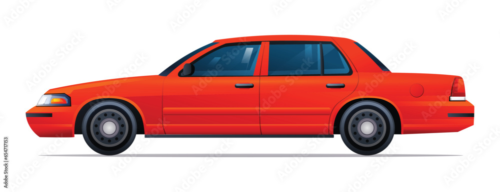 Car vector illustration. Red sedan car side view isolated on white background Car vector illustration. Red sedan car side view isolated on white background