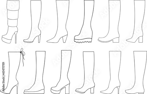 Collection of different boots isolated on white