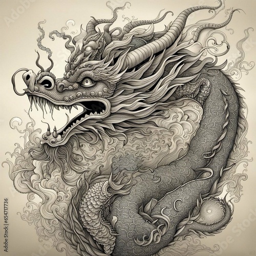 chinese year of the dragon 2024, dragon symbol, stunning dragon, contemporary intricate linework, graphic style