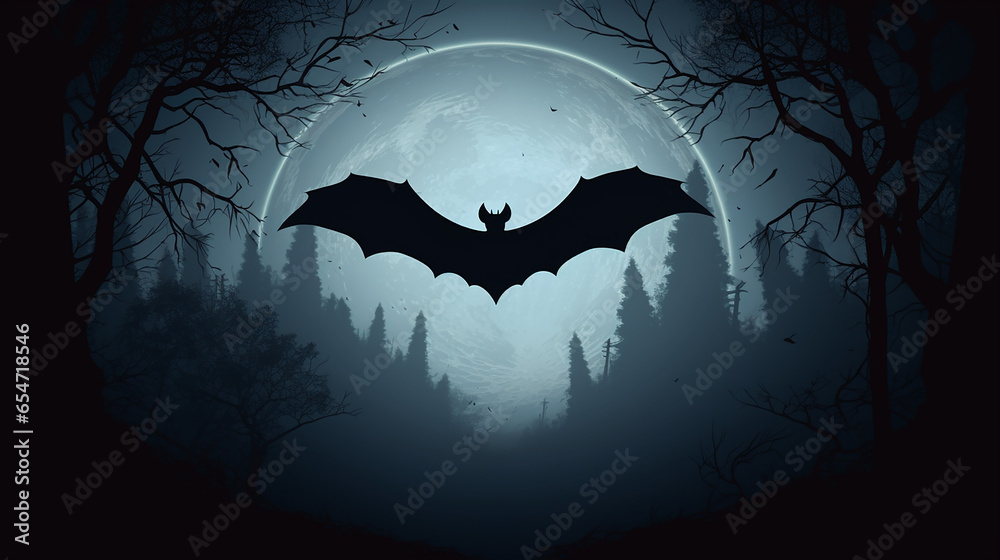 halloween background with bats and moon - obrazy, fototapety, plakaty 