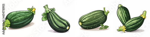 Set of cartoon zucchini illustration, isolated on white background