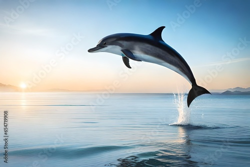 A spinner dolphin in red sea, cute dolphin acts in sea, dolphin is jumping out in the red sea © Asma