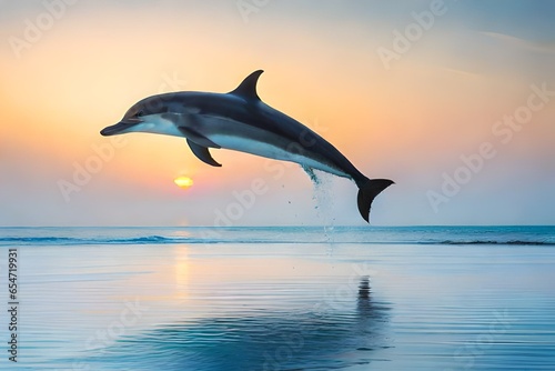 Fototapeta A spinner dolphin in red sea, cute dolphin acts in sea, dolphin is jumping out in the red sea