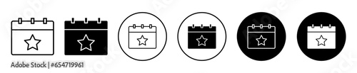 Calendar With Star Icon. Favorite daily or weekly meeting planner or schedule reminder symbol set. Today or monthly agenda for event vector. Appointment deadline plan calendar page line sign.