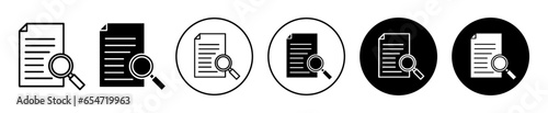 case study icon. Business report analysis or quality check with magnifier glass lens symbol. Document paper data research to find vector. Case study  page line logo.