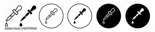 Eyedropper Icon. Eye liquid droplet symbol set. Water or oil serum picker pipette vector sign. Eyedropper color dose picker tool logo. Rubber dye pipette dropper icon.