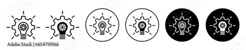 Innovation icon. Creative thinking process symbol set. Innovative bright thoughts or business idea vector. Lightbulb with gear wheel line logo.