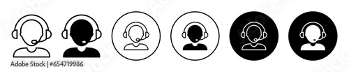 telemarketers Icon. Telemarketing people or support staff office symbol set. Online service assistant or help desk person with headphone vector. Customer support center operator or telemarketer logo