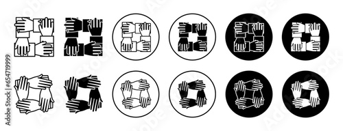 Teamwork icon. People connection in group symbol set. Company business support or working together in union partnership vector. Teamwork or collaboration unity line sign. People alliance logo