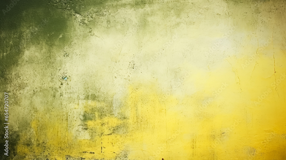 Texture of old rustic wall covered with yellow and green stucco