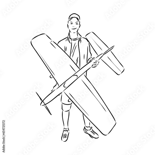 plane drawing on white background, airplane model sports, vector sketch