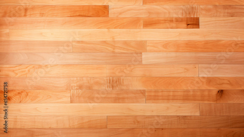 Hardwood maple basketball court floor viewed