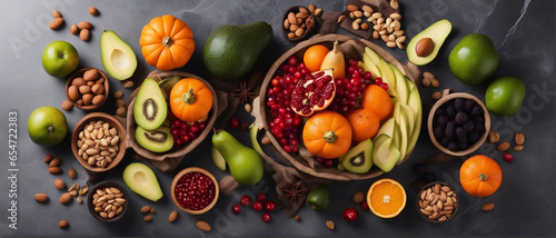 Wallpaper Mural fresh and colorful fruits on gray marble with natural soft light Torontodigital.ca
