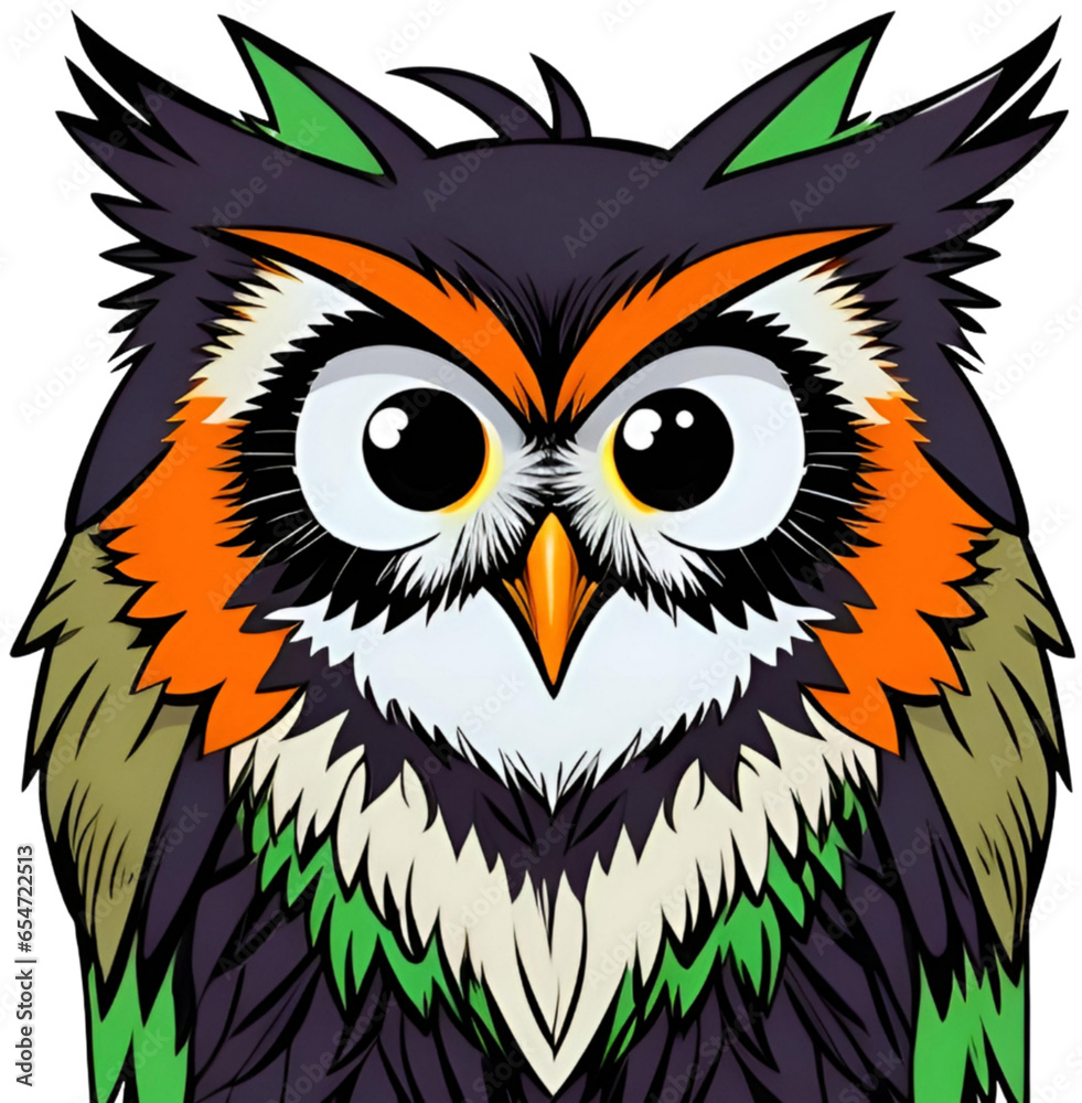 Colorful illustration of owl on a transparent background