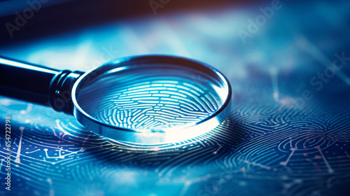 magnifying glass on a fingerprint, forensic investigation concept photo