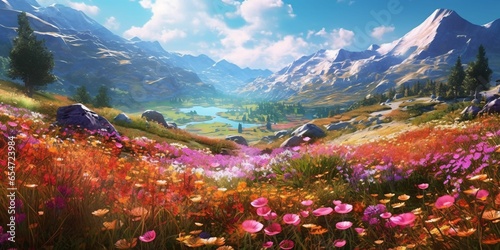 Beautiful Flowers Meadow Landscape. Flower Field