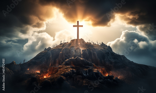 Jesus Christ's Legacy: The Holy Cross Under a Shrouded Sky at Golgotha