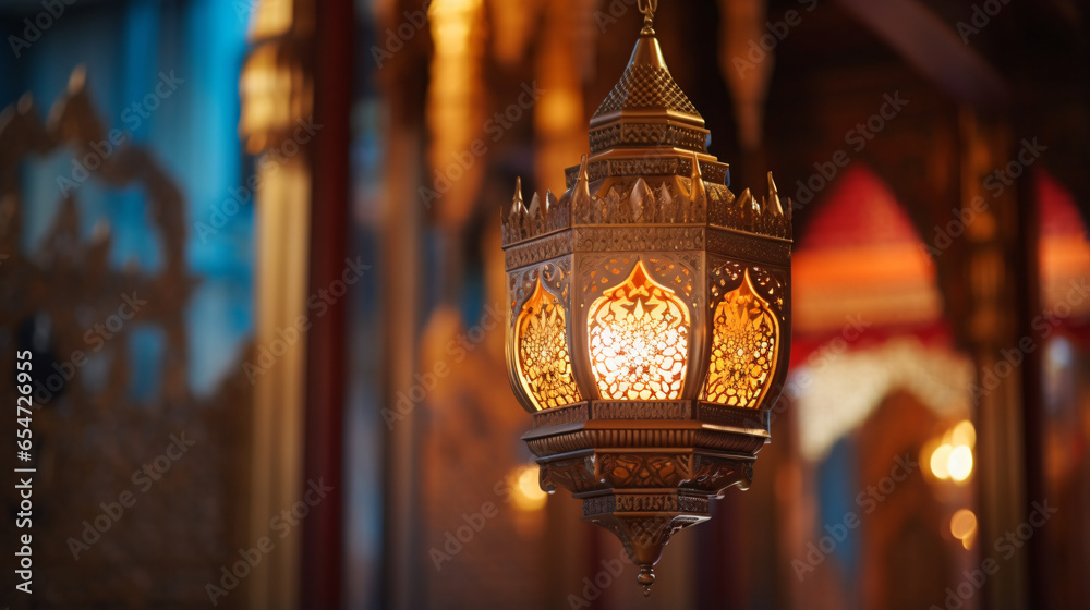 Interior lamp ancient temple Thailand. Vacation