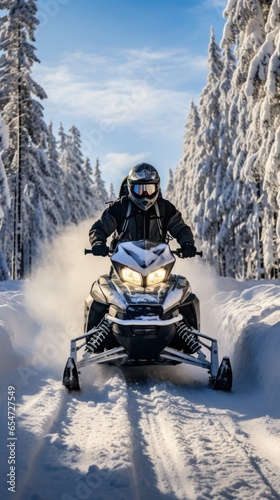 Snowmobiling. Adventurous rides through snowy terrain