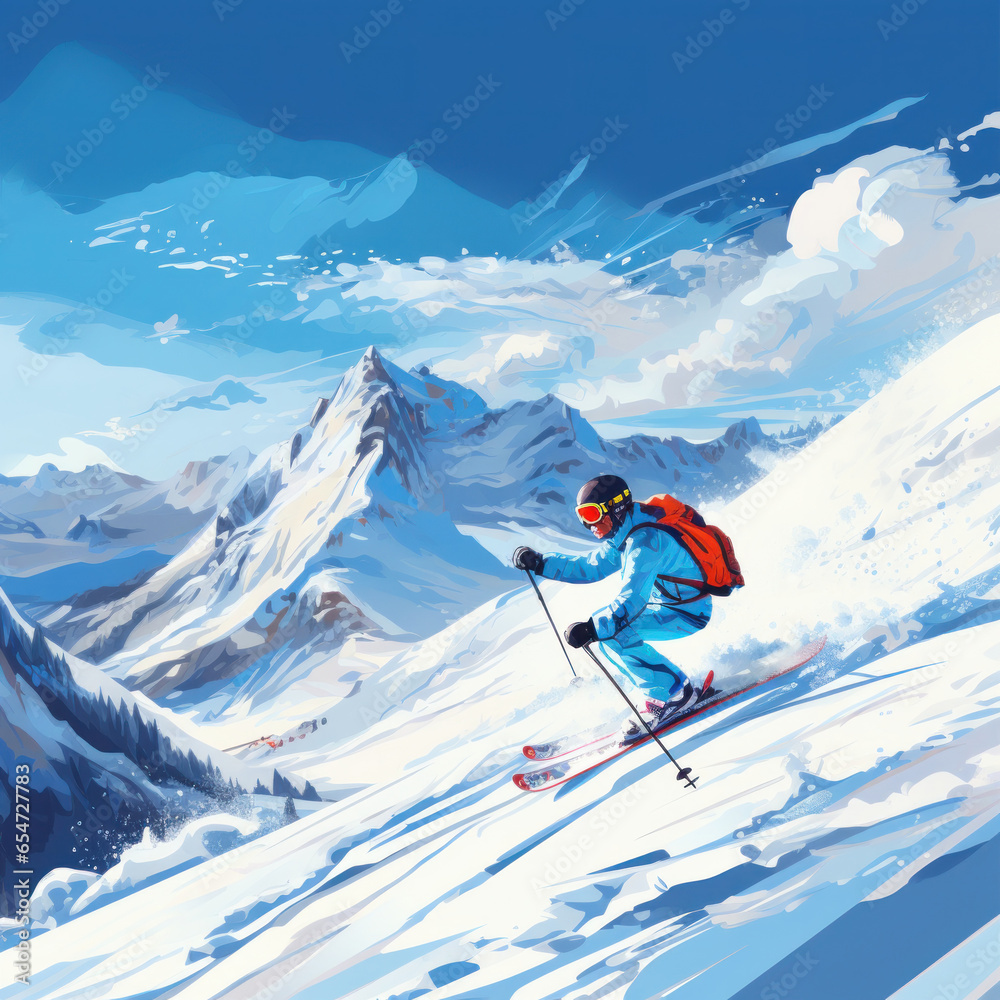 Skiing. Graceful glides down snow-covered mountains